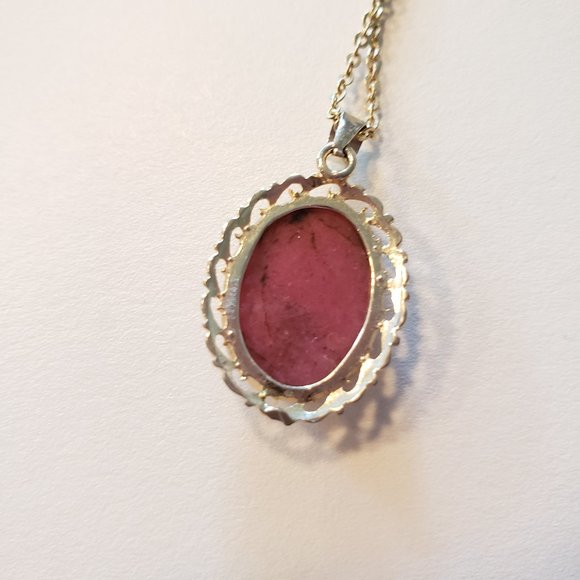 Vintage Gold Plated NS Pink Stone Pendant Necklace - Picture 2 of 4